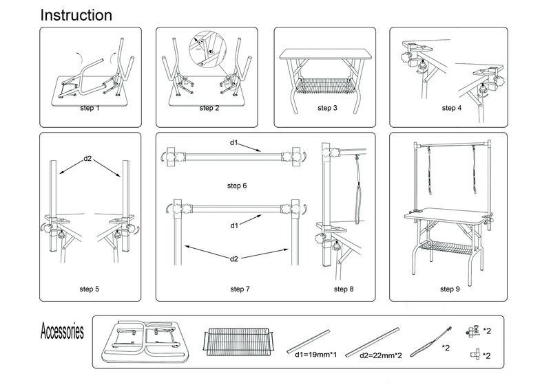 42" Folding Dog Pet Grooming Table Stainless Steel Frame Rubber Mat on Board with Adjustable Arm and Clamps pet dog Cat Grooming Table (PINK COLOR)_voghion.com
