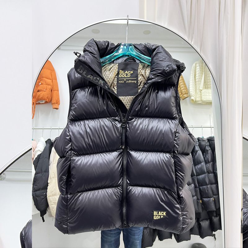 "Schwarze gesteppte Unisex-Daunenweste – Verdickte Pufferjacke aus Entenfedern ohne Ärmel mit Stehkragen, unverzichtbar für den Streetwear-Layering (S/M/L/XL)"_voghion.com