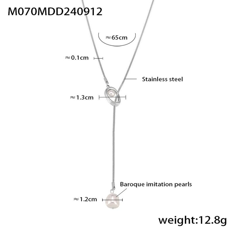 Women's Jewelry French Fringe Imitation Pearl Necklace Long Adjustable Layering Chain Stainless Steel Elegant Minimalist Statement Piece_voghion.com