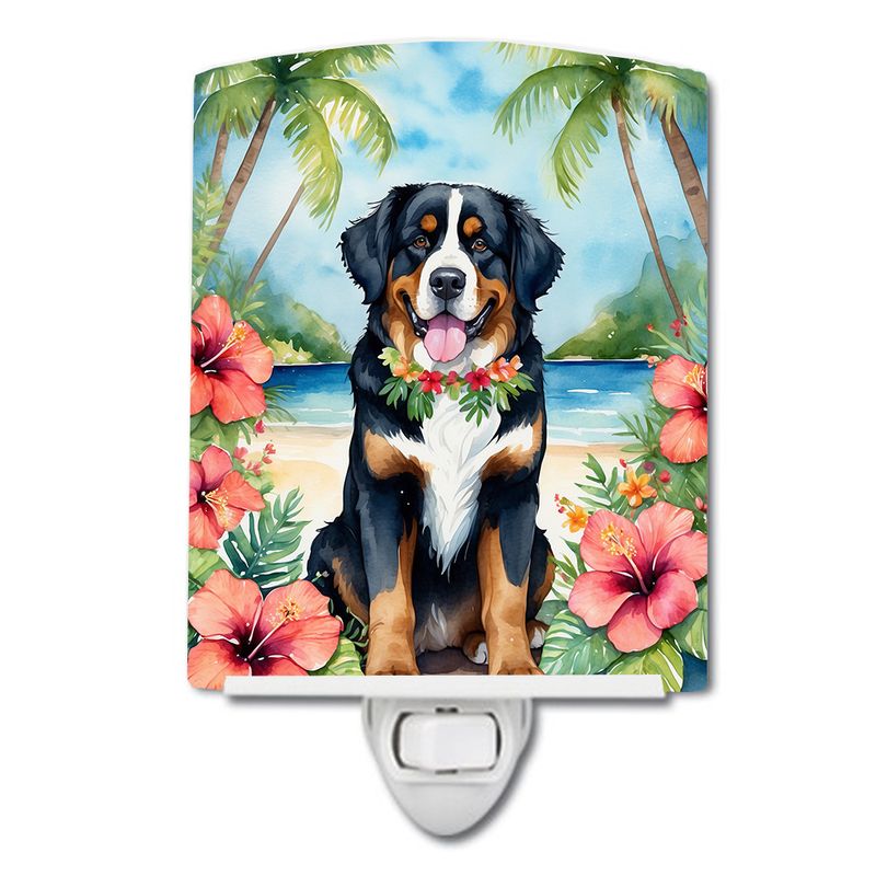 NEW Bernese Mountain Dog Luau Ceramic Night Light Compact, UL-Certified, Ideal for Bedroom, Bathroom, Nursery, Hallway, Kitchen, 6x4x3, Multicolor_voghion.com