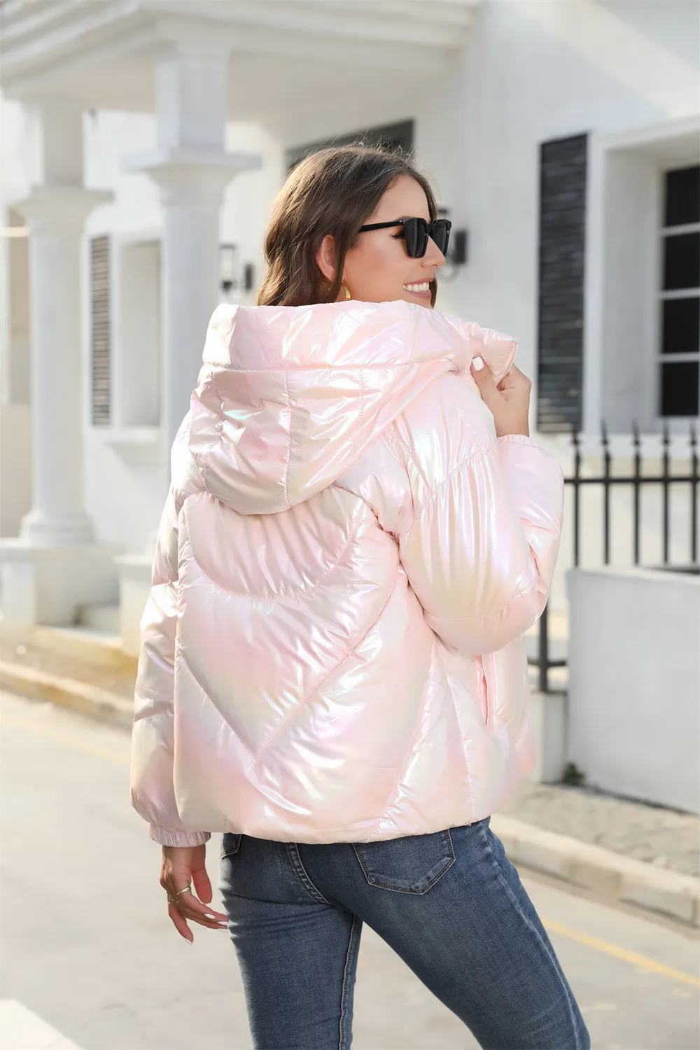 Fashionable bright cotton jacket hooded bread jacket warm cotton jacket_voghion.com