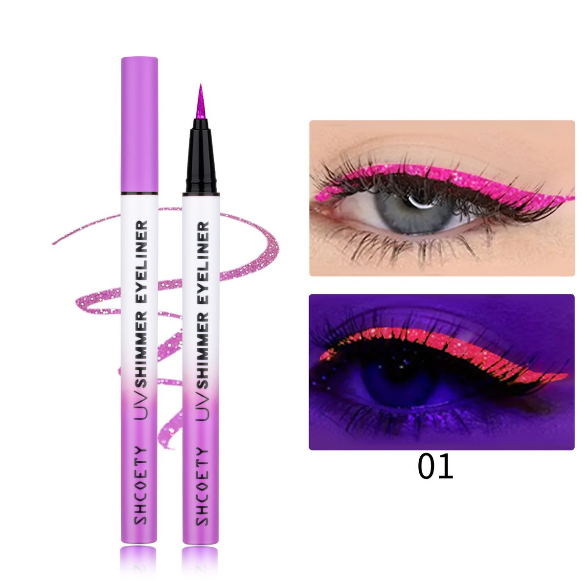 SHCOETY Colorful Fluorescent Pearlescent Eyeliner - Fine Shimmer Glow Liquid Eyeliner For Face Painting - Waterproof & Sweatproof_voghion.com