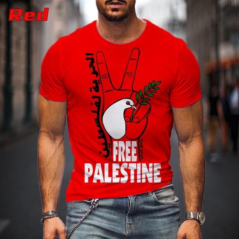 Herrenbekleidung Sommer Neue FREE PALESTINE 3D Druck Herren Casual Rundhals_voghion.com