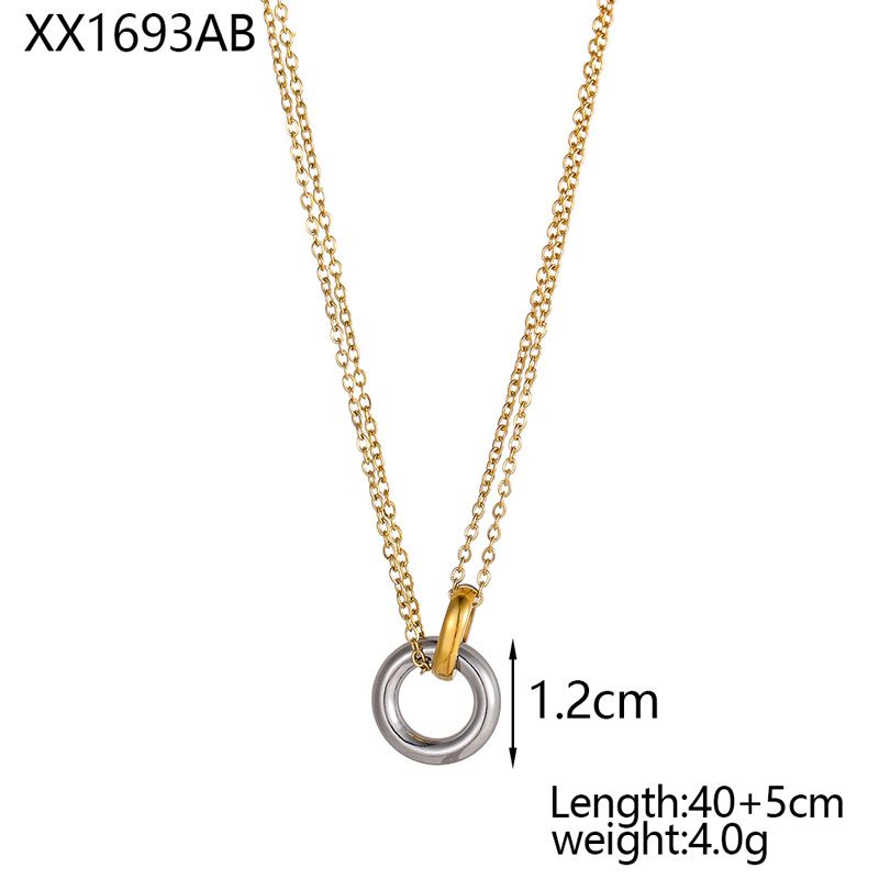 Collana da donna in acciaio inossidabile con placcatura sottovuoto a doppio colore, con ciondolo a doppio anello con cerchio geometrico, collana alla moda_voghion.com