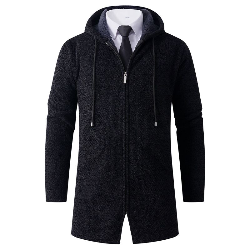 Cardigan d'hiver à capuche doublé polaire pour homme, veste pull épaisse et chaude à manches longues pour un look décontracté._voghion.com