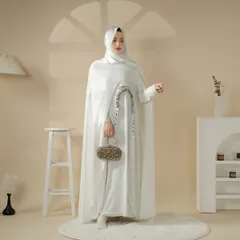 Verve 2025 Abaya Arabic Fashion Batwing Sleeve Long Dress Muslim Women Solid Color Casual Robe