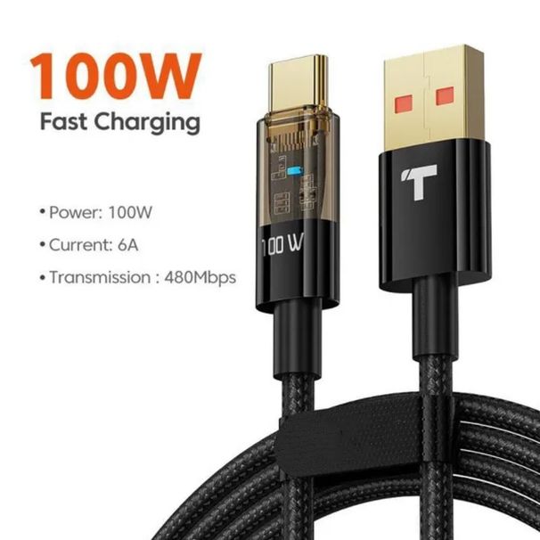 Toocki 6A/100W Transparent Type-C Cable 480Mbps Data Transmission Fast Charging USB C Cable For Samsung Huawei Xiaomi Phones Laptop Tablet_voghion.com