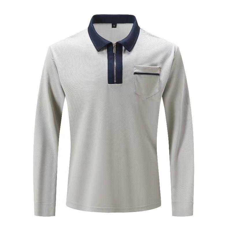 Herrenbekleidung, langärmliges, modisches, schmales Taschen-T-Shirt mit Revers_voghion.com