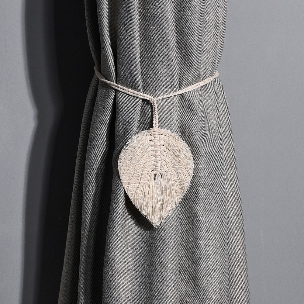 Vendita di fibbie per tende con nappe intrecciate in stile bohémien, fatte a mano, con corda per tende a foglia semplice_voghion.com