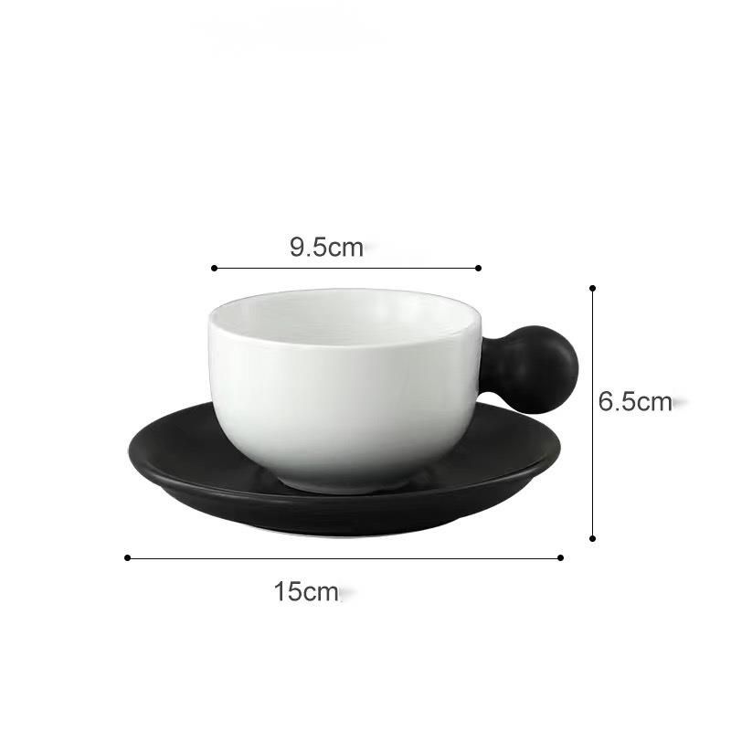 Nordic Color-Block Small Ball Handle Coffee Creative Matte Ceramic Afternoon Tea Cup And Saucer_voghion.com