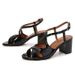 Solid color thick heels women's new round head patent leather after empty buckle fashion sandals_voghion.com
