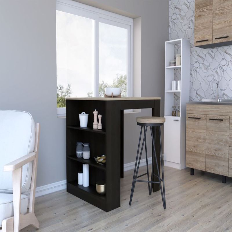 Kitchen Counter Dining Table Toledo, Three Side Shelves, Black Wengue / Pine Finish_voghion.com