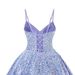 Women's Clothing Dress Blue Sequined Suspender Short Dress Temperament Waist Slimming Strap Dress_voghion.com