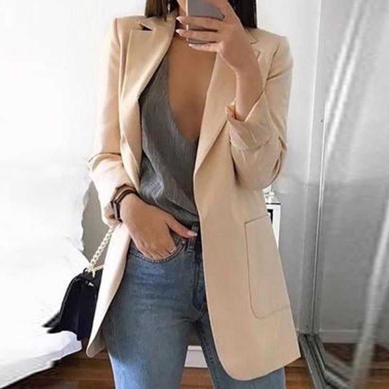 Women's Sui Jacke Solid Color Long Sleeve Cardigan Formal Slim Jacke Fashion Casual Joker Overalls Jacke Women's_voghion.com