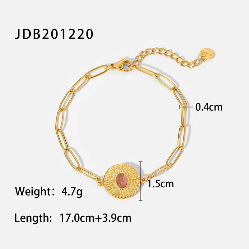 Nieuwe stijl vergulde ronde plaquette ingelegd met ovale stenen kruisketting van titaniumstaal voor dames INS-armband_voghion.com