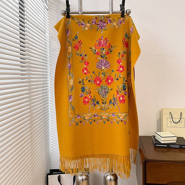 Autunno/Inverno Versatile Fiore Ricamato Esterno Doppio Lato Cashmere Sciarpa Calda da Donna Stile Etnico Scialle Spesso_voghion.com