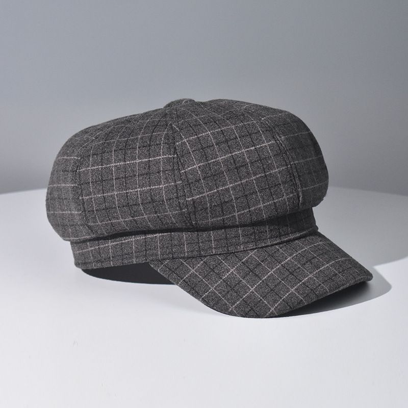 Korean Versatile Checkered Student Trendy Field Grid Beret Internet Celebrity Simple Fashion Octagonal Hat_voghion.com