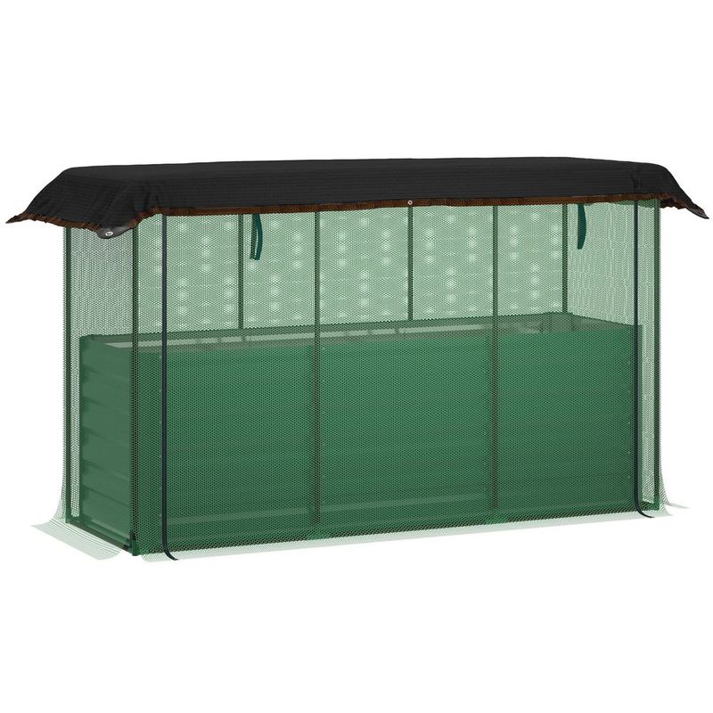 Outsunny Galvanized Steel Planter Box With Crop Cage And Shade Cloth, Raised Garden Bed For Flowers, Veggies And Herbs, Green_voghion.com