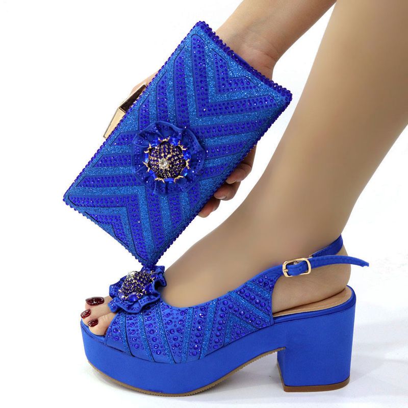 Women's Shoes Brown Small Square Evening Bag With Thick Heel Ladies Hot Diamond Sandals, Full Diamond Shoe Bag Set Combination_voghion.com