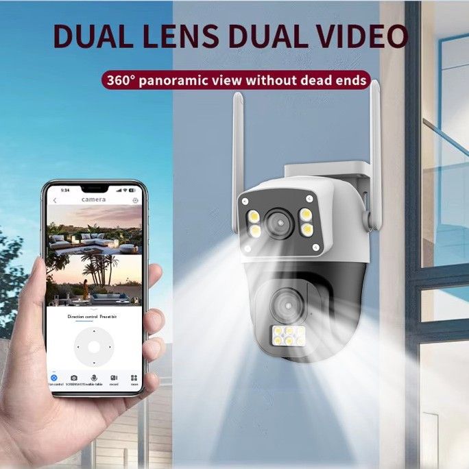 QD04 Gun Ball Surveillance V380 Pro HD WIFI Camera Dual Lens 4MP Outdoor Monitor_voghion.com