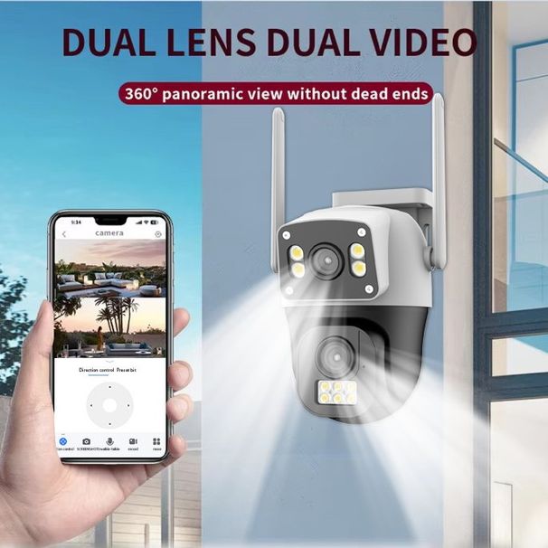 QD04 Gun Ball Surveillance V380 Pro HD WIFI Camera Dual Lens 4MP Outdoor Monitor_voghion.com