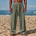 2024 New Cotton And Linen Loose Fit Men's Plus Size Solid Color Casual Drawstring Pants_voghion.com