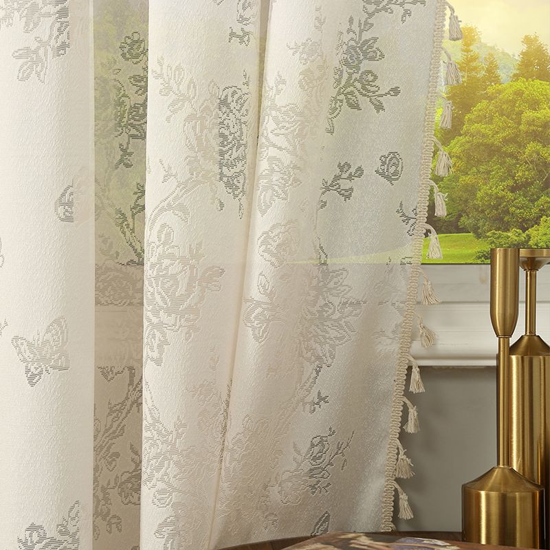 Cortinas transparentes românticas com rosas e borboletas, cortinas de voile semitransparente com padrão jacquard, painel de janela com filtro de luz de 140 x 260 cm_voghion.com