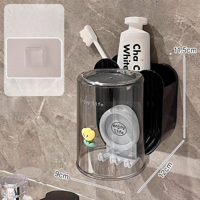 Electric Mouthwash Holder, No-Drill Wall-Mounted Bathroom Toothpaste And Toothbrush Cup Storage Rack_voghion.com