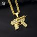 Necklace Zinc Alloy Inlaid Diamond Mini Submachine Gun Pendant Hip Hop Trendy Men's Accessories_voghion.com
