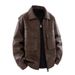 Erkek Vintage Biker Ceket - Çift Düğmeli Tasarımlı Retro PU Deri Mont_voghion.com