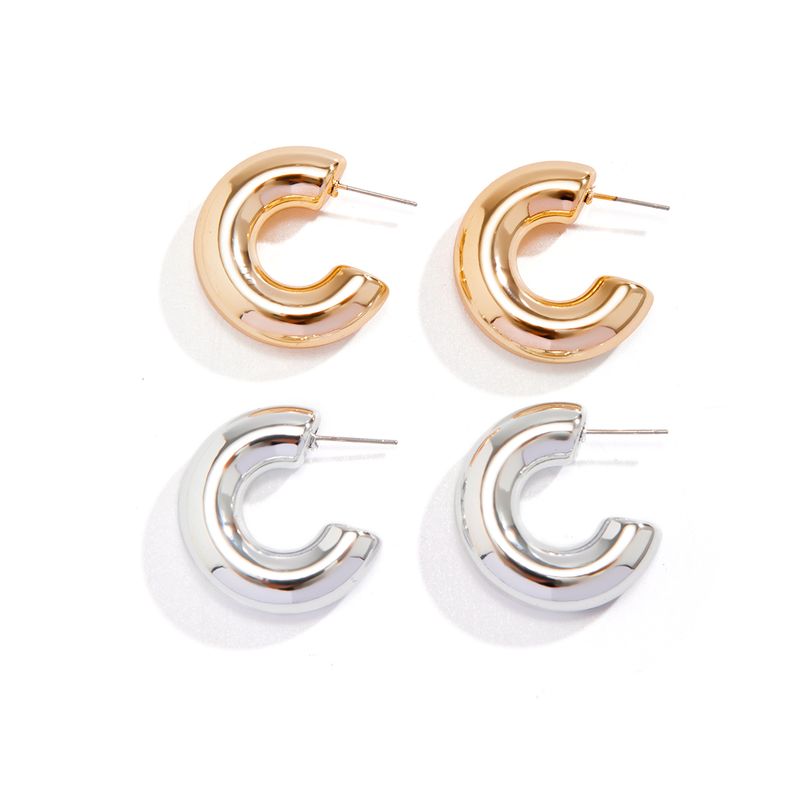 2 paia di orecchini a bottone a forma di C semplici e spessi, alla moda, per personalità, celebrità di Internet, temperamento, gioielli per le orecchie, persone alla moda e alla moda._voghion.com