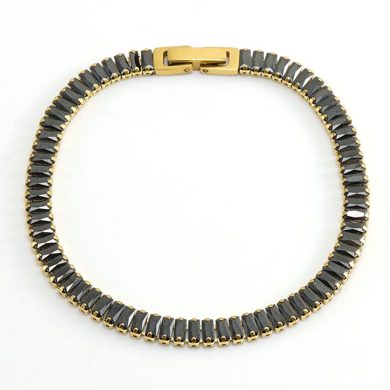 Solid Color Full Diamond Inlaid Zircon Stainless Titanium Steel Ins Style Versatile Tennis Chain Hand Jewelry Bracelet_voghion.com