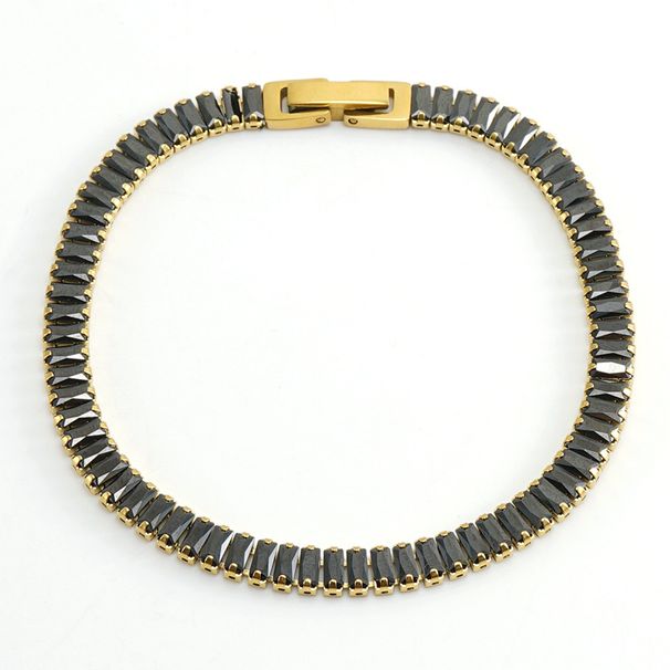 Solid Color Full Diamond Inlaid Zircon Stainless Titanium Steel Ins Style Versatile Tennis Chain Hand Jewelry Bracelet_voghion.com