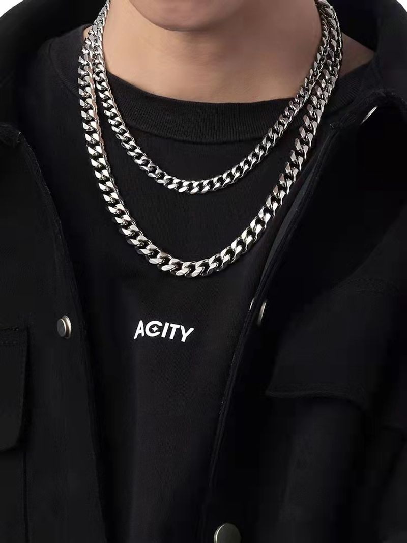 Titanium Men's Cuban Necklace Six-Sided Polished Stainless Steel Hip-Hop Thick 316 High-End Trendy Brand Chain_voghion.com
