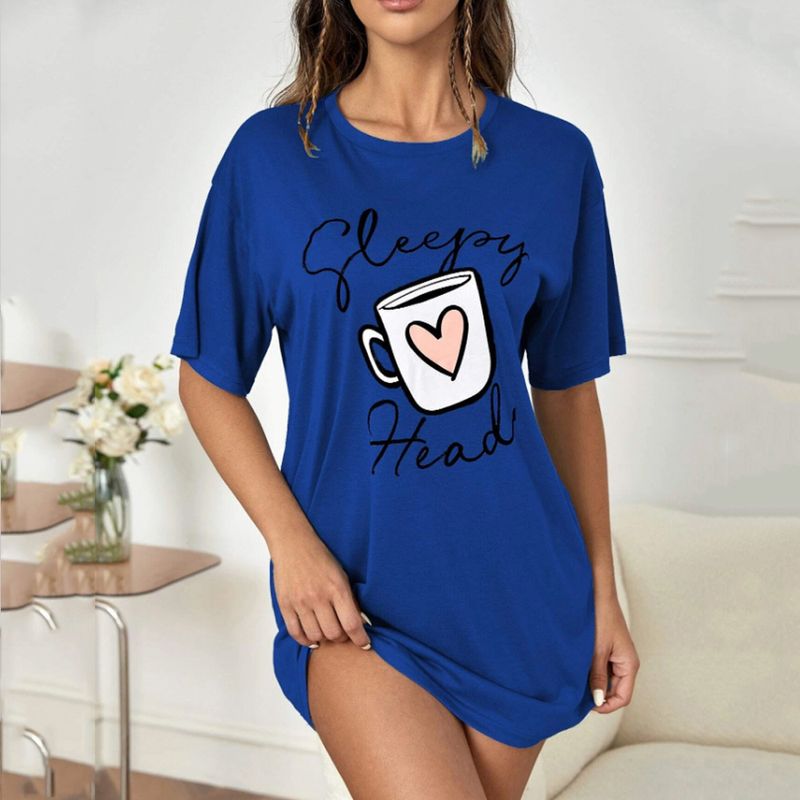 Summer short-sleeved nightgown, women's pajama dress, one-piece short skirt, breathable mid-length dress, home wear_voghion.com