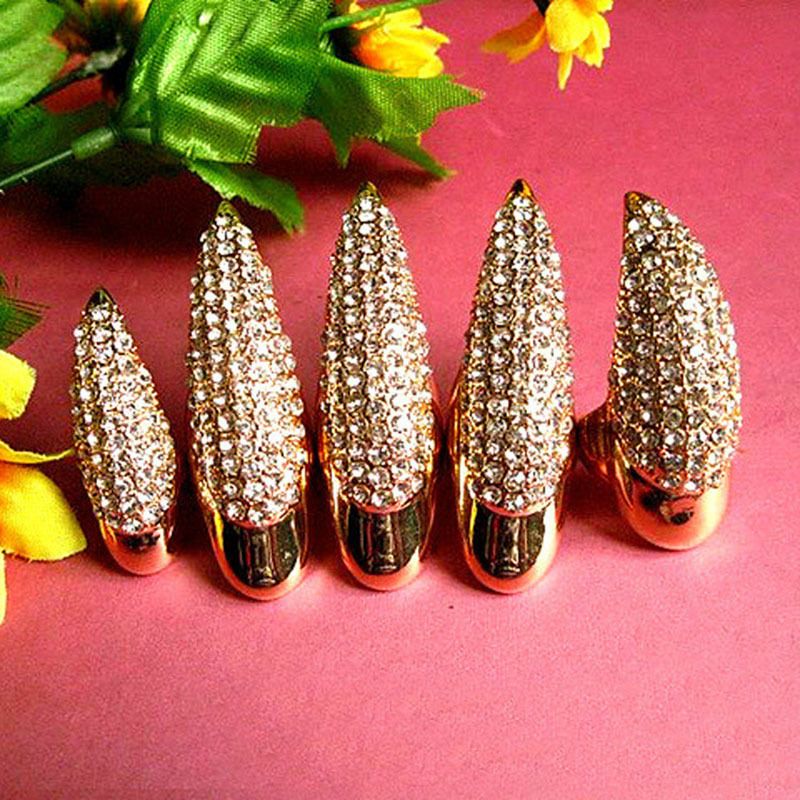 Accessories Men Alloy Rhinestone Exaggerated Eagle Claw Nail Ring Set Decorations Women_voghion.com