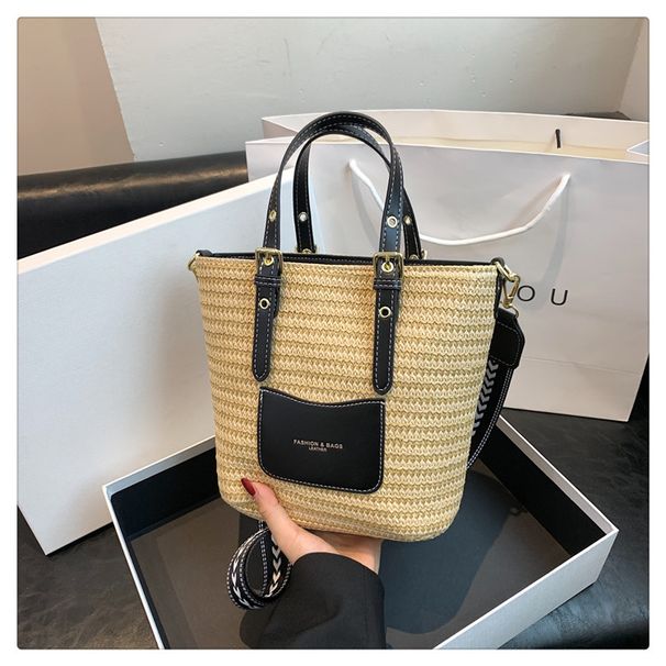 Borse a tracolla femminili a spalla in paglia intrecciata per le donne 2023 Designer Secchiello Borse da spiaggia estive Borsa da viaggio Shopper_voghion.com