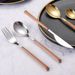 Stainless Steel Cutlery Set – Knife, Fork & Spoon With Wood-Like Handle (5-Piece Mirror-Polished, Dishwasher Safe, Wedding & Gift Box)_voghion.com