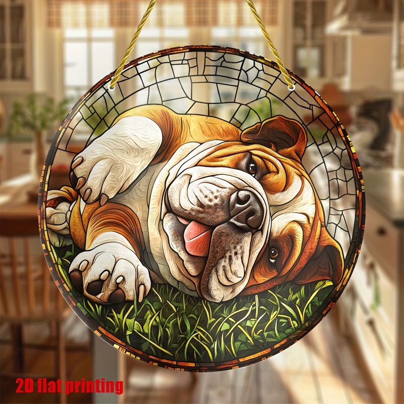 Ηλιοσυλλέκτης Bulldog 8x8 ιντσών - Ακρυλικό διακοσμητικό τοίχου με θέμα τα κατοικίδια, κρεμαστό για παράθυρο και βεράντα - Μοναδικό δώρο για λάτρεις σκύλων και εγκαίνια σπιτιού_voghion.com