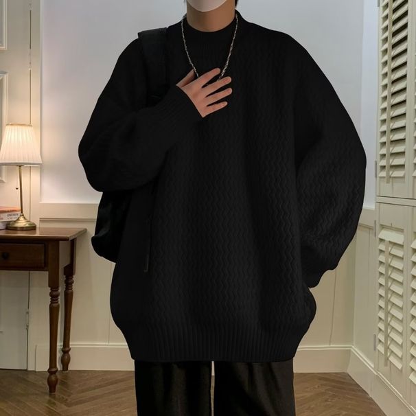 Vintage Wave-Knit Sweater – Japanese Minimalist Oversized Pullover (M/L/XL/XXL) – 90s Retro Textured Crewneck_voghion.com