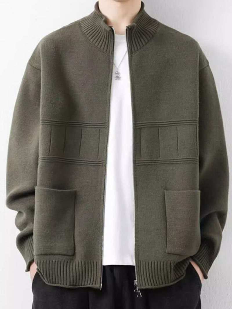Cardigan opstaande kraag losse jas heren lente en herfst nieuwe stijl eenvoudig trendy merk casual jas gebreide trui_voghion.com
