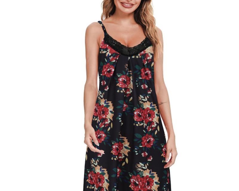 V-neck Lace Embellished Modal Camisole Nightgown, Loose Fit Unlocks Comfortable Sleeping Time_voghion.com