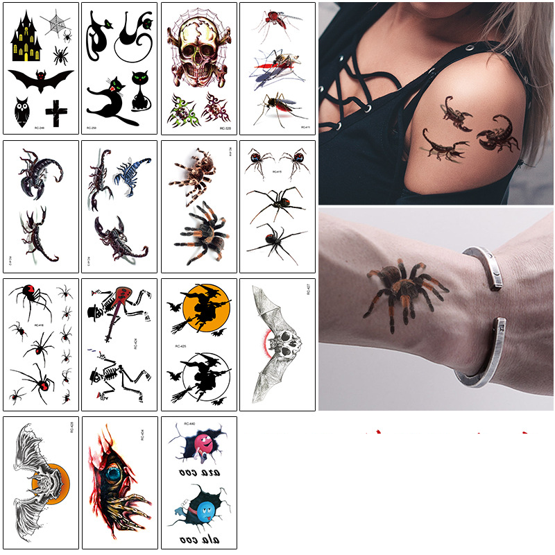 Um conjunto completo de adesivos de tatuagem de Halloween Tatuagens de cicatrizes assustadoras Adesivos faciais_voghion.com