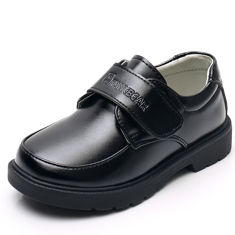 Zapatos de cuero para niños, negros, con hebilla brillante, informales, para la escuela, con etiqueta, para izar la bandera y punta redonda._voghion.com