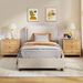 Boucle Bed Frame, Adjustable Rounded Corners Headboard With LED Lights, Upholstered Teddy Fabric Bed Frame With Charging Station_voghion.com
