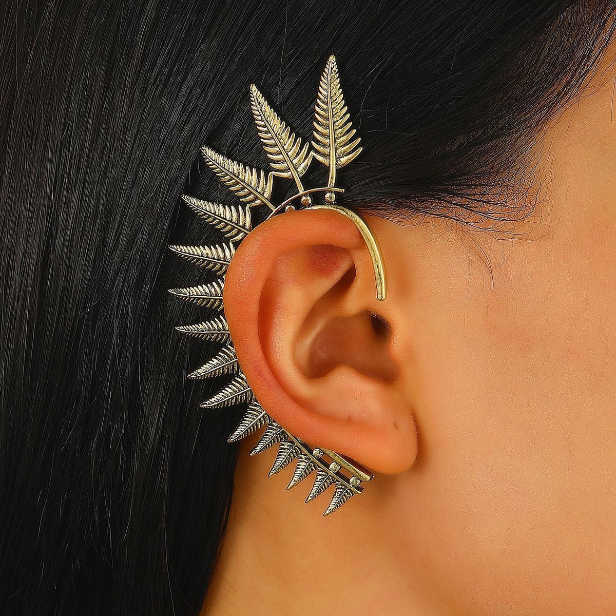 Overdreven doornen oude bronzen retro oorclip zonder oorgaten dames high-end blad oor hangende oorbellen_voghion.com