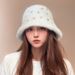 Blend Fur Bucket Hat Temperament Fisherman Hat Female High Grade Rabbit Fur Face Small Basin Hat Black And White Autumn And Winter Warm Hat_voghion.com