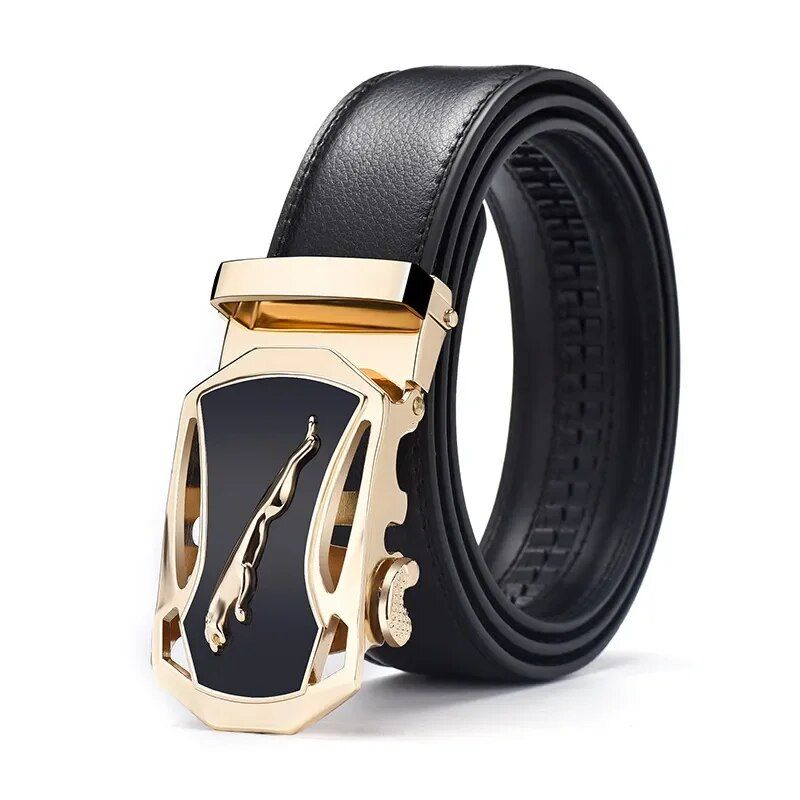 Cinturón versátil para hombre, hebilla automática a la moda para la cabeza con botón de coche deportivo de leopardo dorado, cinturón versátil para ocio y negocios, novedad de 2023_voghion.com