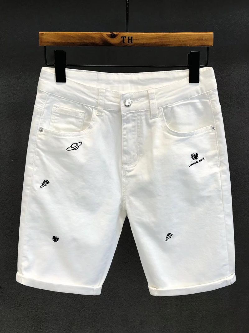 White Embroidered Jeans Men's Loose Casual 2023 Summer New Five-point Pants Men's Shorts Trendy Mid-length Pants_voghion.com