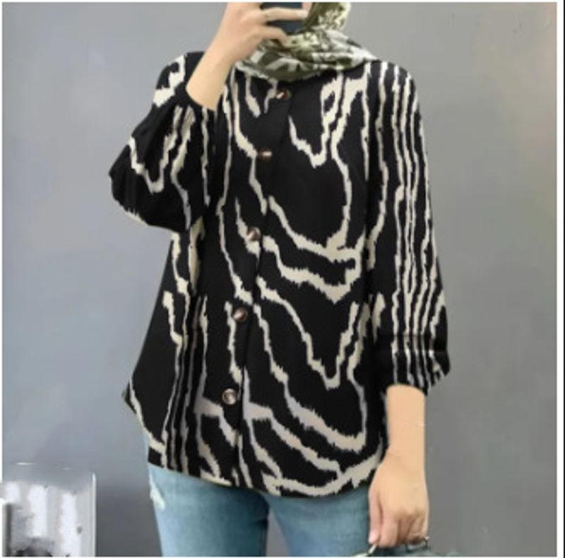 Loses, modisches, literarisches, mit Puffärmeln bedrucktes, langärmliges Button-Down-Hemd für Damen in Übergröße_voghion.com